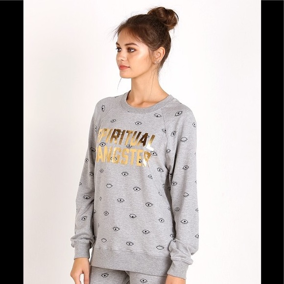 Spiritual Gangster Tops - NWOT SG Evil eye Muse raglan sweatshirt grey XS